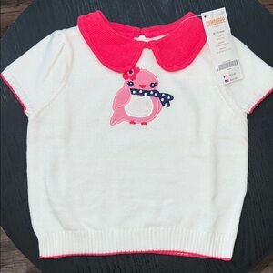 Gymboree White Sweater with Pink Collar and Owl Design